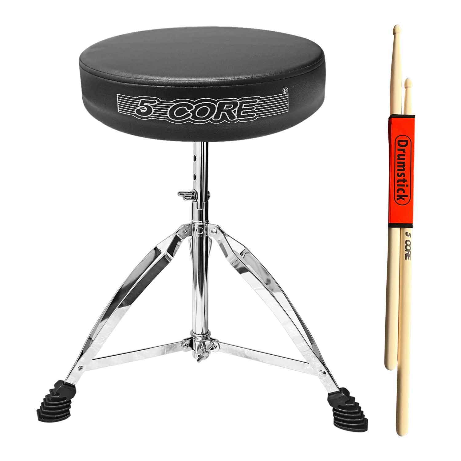 5Core Drum Throne featuring high-density memory foam and adjustable height for drummers, showcasing its sturdy design and comfort.